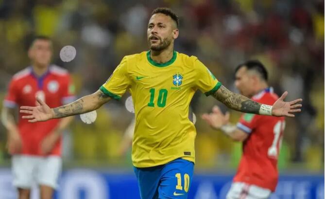 内马尔带领巴西队在南美区世预赛4：0横扫智利